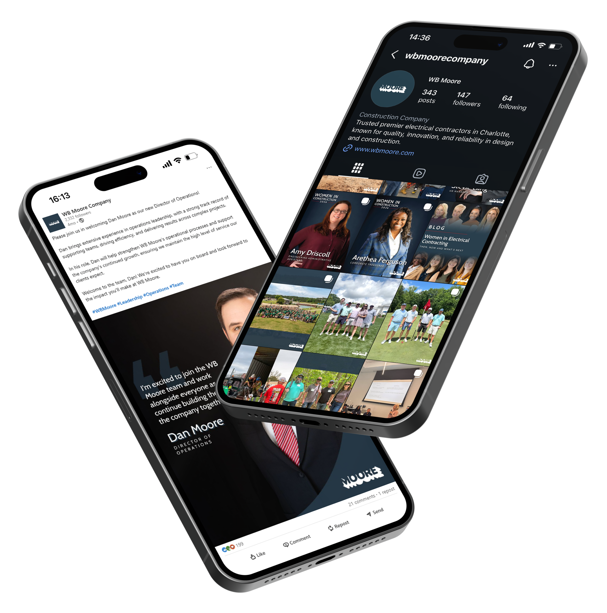 WB Moore An IPhone MockUp of LinkedIn and Instagram Posts